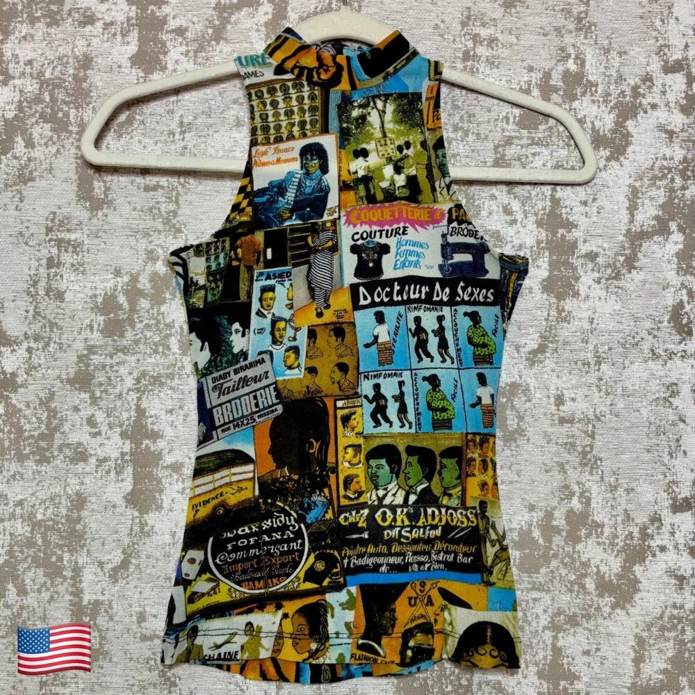 Janet Howard Comic Print Halter Mock Neck Top